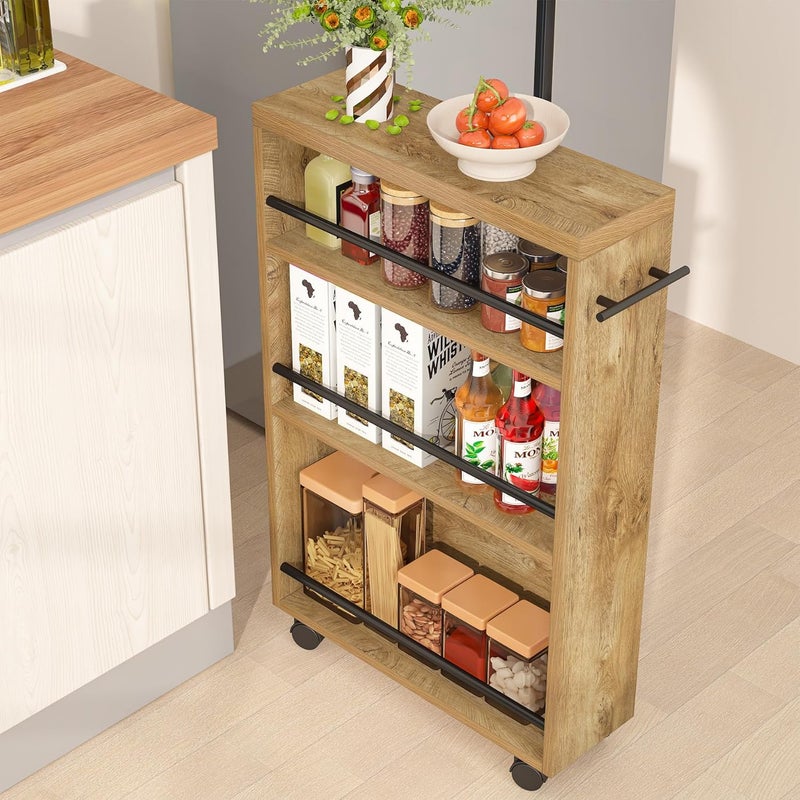 Tribesigns Slim Storage Cart, Rolling Narrow Kitchen Cart on Wheels for Small Place, 4-Tier Slide Out Slim Utility Cart Skinny Laundry Cart with Handle for Kitchen, Bathroom, Laundry (Farmhouse) - Image 1